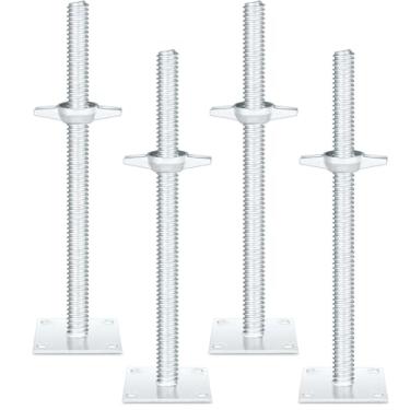 Imagem de Zonon 4 peças de andaime de nivelamento ajustável, placa de base quadrada de 12 cm, roscas ajustáveis de 3 cm de diâmetro externo para andaimes estilo padeiro