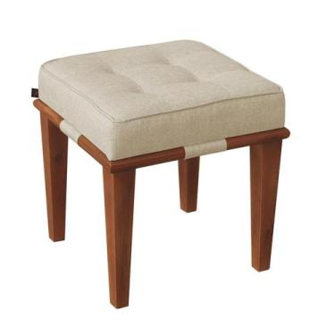 Imagem de Pufe Decorativo Quadrado Base Madeira Dion - Due Decor, Linho Nude