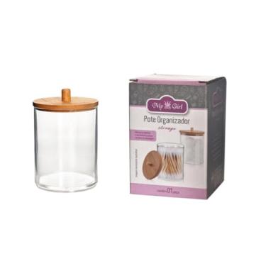 Imagem de Pote Organizador Porta Algodão, Cotonete 6.7x8.5cm Em Acrílico E Tampa Em Bambu - Design Moderno Para Cosméticos, Bijuterias E Miudezas - Infantil, Bebê - My Girl - AFF01026