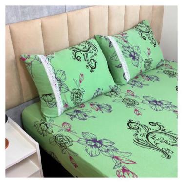 Imagem de Jogo de Lençol de Malha Casal 3 peças Estampado 100% Algodão Elástico 