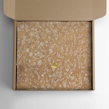 Imagem de Folhas Seda Kraft Estampa Floral Premium 30x68cm com 100 Embalagens Criativas e Presentes com Acabamento Elegante Eco Box (Branco)