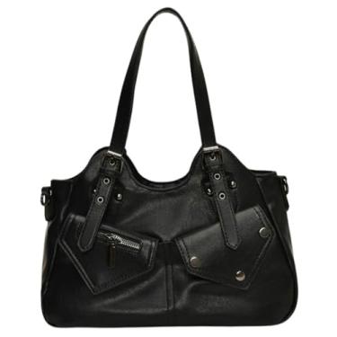 Imagem de Bolsa tiracolo vintage de grande capacidade para mulheres de couro vegano Hobo Satchel Y2K Bolsas de viagem, Preto, Free