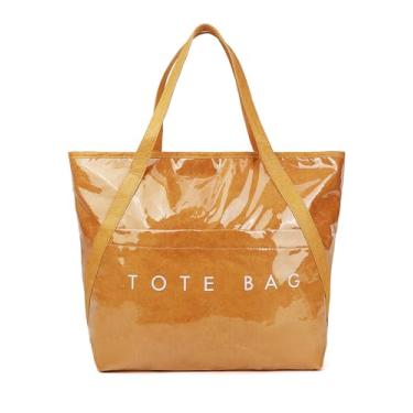 Imagem de IBEE Sacola feminina de papel kraft transparente de PVC, Marrom, Large, Moderno