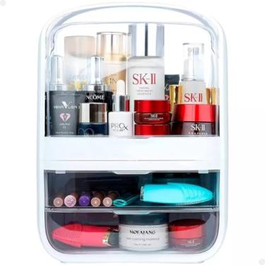 Imagem de Porta Maquiagem Cosméticos 2 Gavetas Tampa Acrílico Dupla(Branco Algodão)