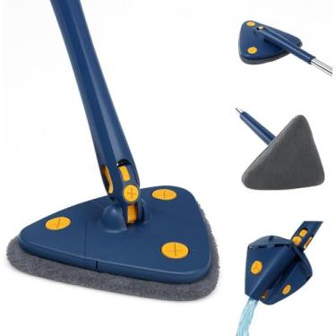 Imagem de Mop Giratório 360° Triangular, Cabo Ajustável, Esfregão de Microfibra Lavável para Limpeza de Piso, Vidros e Paredes