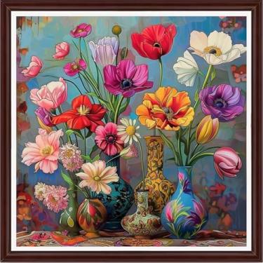 Imagem de Dooxvey Kits de ponto cruz contados para adultos 11CT estampados em ponto cruz kit de bordado com costura cruzada kits de bordado estampado ou contado - vaso de flores colorido 45,7 x 45,7 cm