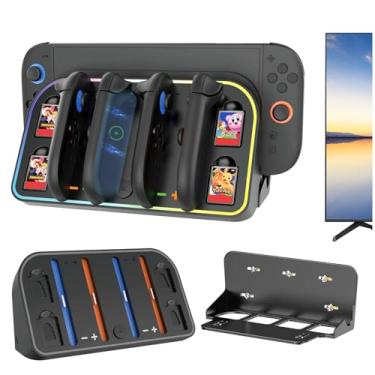 Imagem de HLRAO Wall Mount Holder for Nintendo Switch 2 2025 Model- RGB Charging Dock Station with 4 Game Card Holders, Space-Saving Gaming Shelf Organizer