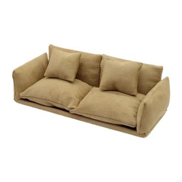 Imagem de Dynwave Mini sofá para casa de bonecas, sofá em escala 1/12, mini móveis artificiais para crianças, brinquedo de faz de conta, cena de vida moderna e clássica, Cáqui