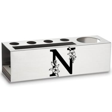 Imagem de Porta-lápis personalizado monograma letra N, presente para trabalho, colega de trabalho, colega de trabalho, colega, escritório, decoração, acessórios, porta-canetas de aço inoxidável, Apen22