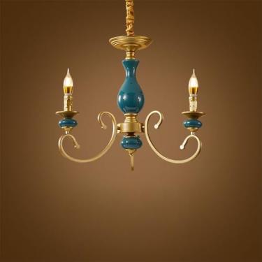 Imagem de OUFULA Vela Europeia Candelabro LED Americana Retro Cerâmica Sala de Estar Restaurante Quarto Estudo Villa Hotel Café Lâmpada Pendente (C 3 Luzes)