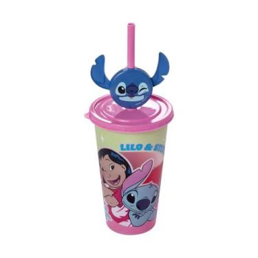 Imagem de Copo Refri Stitch com Tampa Canudo 500ml Infantil Disney Orelhas Anive