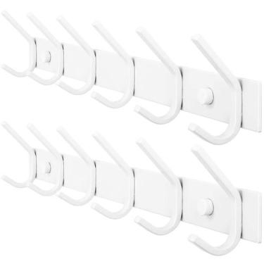 Imagem de Cabide WEBI montado na parede com 6 ganchos em aço branco 43,5x4x8cm