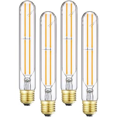 Imagem de LVYE Lâmpadas LED tubulares E26, lâmpadas LED T10 reguláveis 6W igual a 60 watts, branco quente 2700K, lâmpada LED Edison longa, 600 lm, lâmpada de vidro transparente T10 de 18,5 cm, pacote com 4.