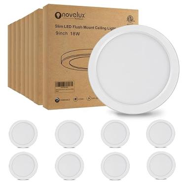Imagem de NOVELUX Luminária de teto LED de 23 cm, montagem embutida, ultrafina, redonda, de 1,6 cm de espessura, pacote com 8 lâmpadas de teto reguláveis de luz do dia de 5000 K para quarto, banheiro, armário