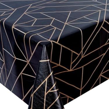 Imagem de Toalha de Mesa Cozinha de Plástico PVC Térmico Para 4 6 e 8 Lugares Várias Estampas Impermeável(GEOMÉTRICA BLACK,6 Lugares)