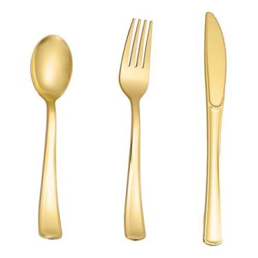Imagem de Conjunto de talheres de plástico dourado N9R 60 unidades - 30 garfos, 