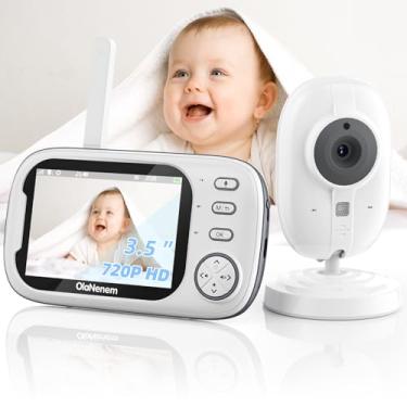 Imagem de OLANENEM Baba Eletronica Sem Fio,Câmera para Bebês com Tela de 3.5" 720P, Visão Noturna 10M, Áudio Bidirecional, Detecção de Som VOX, Monitoramento Temperatura, 8 Canção de Ninar, ideal Recém-Nascidos