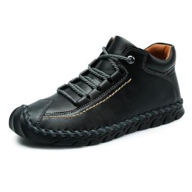 Imagem de LUODENGLANG Chukka Botas casuais modernas Oxford de couro com cadarço no tornozelo deserto botas clássicas para homens, leves, antifeitas à mão, Preto, 44