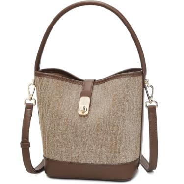 Imagem de FOXLOVER Bolsa transversal de lona revestida para mulheres, bolsas de mão com alça superior, bolsa pequena com trava torcida moderna