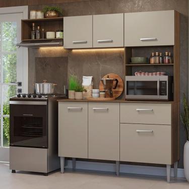 Imagem de Armário de Cozinha Compacta Aura 6 Portas 1 Gaveta em MDP 196cm Rustic-crema para Fogão e Micro-ondas Madesa