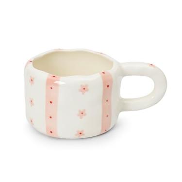 Imagem de Koythin Caneca de café de cerâmica, copo bonito para escritório e casa, copos estéticos 250 ml para chá com leite para mãe, dia dos namorados (flores listradas)