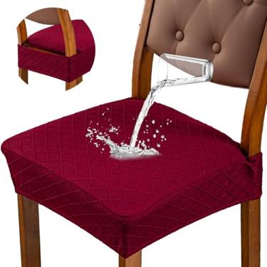Imagem de Genina Capas de assento impermeáveis para cadeiras de sala de jantar, capas de cadeira de jantar, sem capas traseiras (vinho, 6 peças)