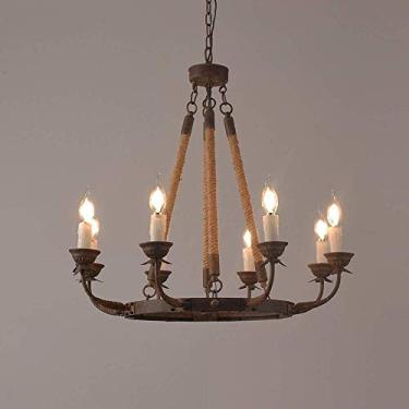 Imagem de Candeeiro de luz candeeiro suspenso de ferro de 8 luzes iluminação rústica industrial candeeiro de ilha de cozinha candeeiro pendente vintage candelabro redondo de metal teto estilo campestre europeu
