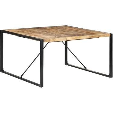 Imagem de Mesa De Jantar Quadrada De Metal Mesa De Cozinha Industrial Com Tampo De Madeira 140x140 Cm Para Sala De Jantar Varanda Café Bar, Rustic