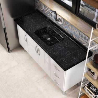 Imagem de Pia de Cozinha Mármore Sintético 199x55cm Multimóveis Cr20484 Preto