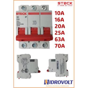 Imagem de Disjuntor Steck Tripolar 10a 16a 20a 25a 63a 70a Curva C