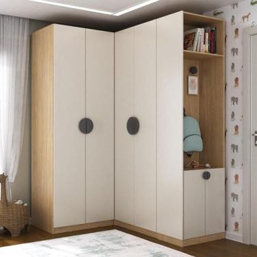 Imagem de Conjunto Modulado Infantil de Canto 3 Peças 6 Portas Nicho com 2 Gavet