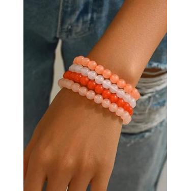 Imagem de 4 pulseiras de contas ombré laranja empilháveis minimalistas contas de mão correntes elásticas pulseiras berloques de férias de verão pulseiras vintage Y2k joias retrô presentes de festa para mulheres