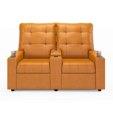 Imagem de Poltrona Reclinável Para Cinema Parma 2 Lugares Baú Usb Pu Fh1 - D'rossi Cor Whisky