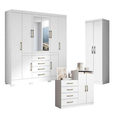 Imagem de Guarda Roupa Casal Nápole 2045149 E Armário Multiuso New 2000192 E Cômoda Londres Branco - Aramóveis