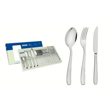 Imagem de Faqueiro Tramontina Maresias Em Aço Inox Com Facas Para Churrasco Acabamento Em Brilho 24 Peças Tramontina