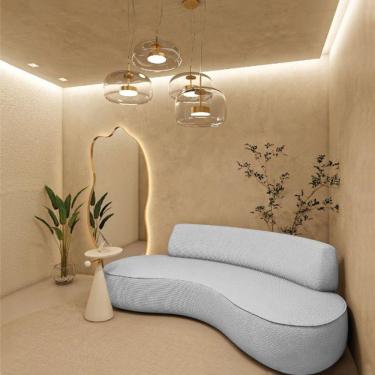 Imagem de Sofá Curvo Sala De Estar Recepção Consultório Amsterdã 250cm Linho Cor Cinza Claro