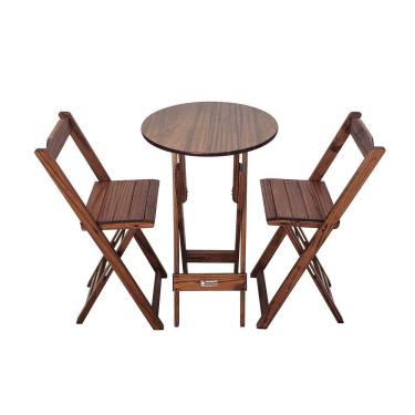 Imagem de Conjunto Bistrô Mesa Dobrável De Madeira Redonda Com 2 Banquetas Imbuia - Tarimatã