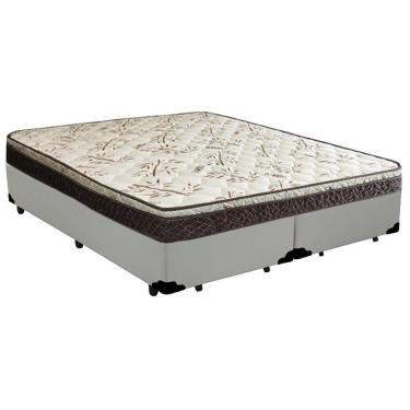 Imagem de Cama Box Queen Bipartido Sintético + Colchão Elegance Ortopédico Espuma D33 Extra Firme 158x198x63 Branco
