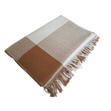 Imagem de Manta para Sofá Luxo Premium 240x180 cm – Capa de Sofá Super Macia em Algodão para Conforto e Estilo (CARAMELO CRU XADREZ)