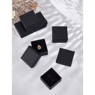 Imagem de 6 caixas de anel, caixas de armazenamento de anel de papel de papelão quadrado preto, estojos de presente de joias, pequena caixa de presente de armazenamento para exibição de joias de presente de