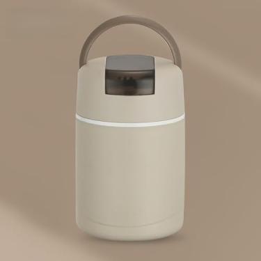 Imagem de Copo de café da manhã de aço inoxidável 304 com tampa e colher dobrável, copo portátil à prova de vazamento para leite, leite de soja e aveia (branco)