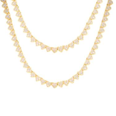 Imagem de Lulu Mel Colar de corrente de tênis com coração de 3 mm Iced Out para mulheres e homens, hip hop, zircão cúbico, banhado a ouro, 40,6 cm, 45,7 cm, gargantilha, correntes de tênis rapper, joias