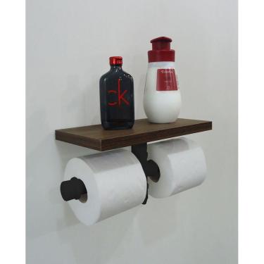 Imagem de Porta Papel Higiênico Duplo Acessório Para Banheiro Papeleira Suporte De Parede Preto Laca