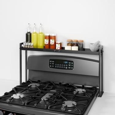 Imagem de Bumusty Prateleira de temperos para fogão de cozinha, prateleira ajustável para temperos de forno (82,8 a 67 cm de comprimento e 36,5 a 29 cm de altura), organizador de temperos ajustável em 4 níveis