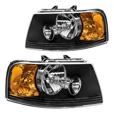 Imagem de PHILTOP Par de montagem de farol adequado para Expedition 2003-2006, lente transparente refletor âmbar alojamento preto, OE FO2502198 FO2503198, lado do motorista e do passageiro, conjuntos de faróis