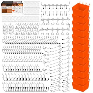 Imagem de HORUSDY Kit sortido de 309 peças de ganchos para quadro de pegboard – 17 tipos de ganchos de placa de pinos resistentes e acessórios organizadores – Serve para ganchos de parede de metal duráveis de 1