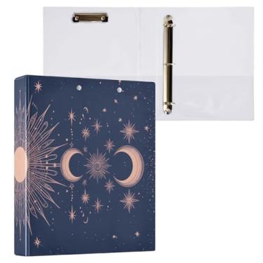 Imagem de Blueangle Fichário de 3 anéis para sol e lua com prancheta e 2 bolsos - Organizador de documentos decorativo de 3 anéis de 3 argolas para escritório, suprimentos para reuniões (563)