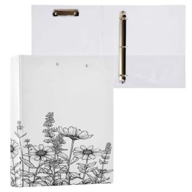 Imagem de Blueangle Pacote com 2 fichários de 3 anéis de flores silvestres pretas e brancas de 3 centímetros, fichários de prancheta com 2 bolsos, fichário decorativo com 3 anéis para material de escritório