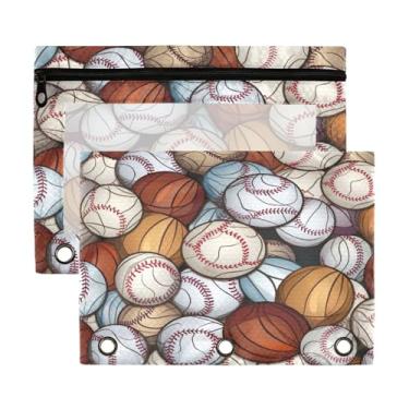 Imagem de ATTX Bolsa de lápis com estampa de bolas de beisebol para fichário de 3 anéis – Estojo transparente de grande capacidade com zíper liso, organizador de material de escritório resistente #200