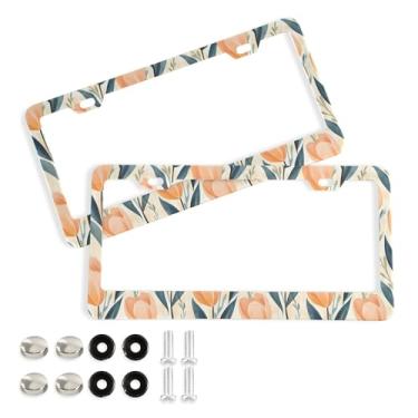 Imagem de SEHANY Molduras de placa de licença de flores florais coloridas, capas de moldura de placa de carro de alumínio à prova de ferrugem com orifícios elípticos e parafusos serve para veículos padrão dos